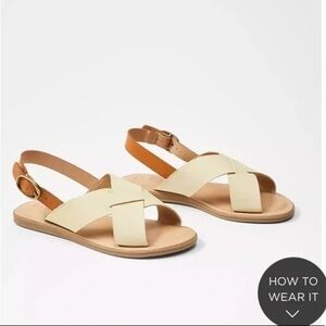 LOFT Criss Cross Flat Strappy Sandals, Cream/Tan, Size 10M